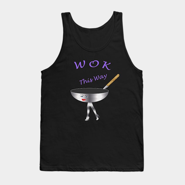 Wok This Way - Funny Walk This Way Pun - Restaurant and Food Jokes - Purple Red Lips Smile Tank Top by CDC Gold Designs